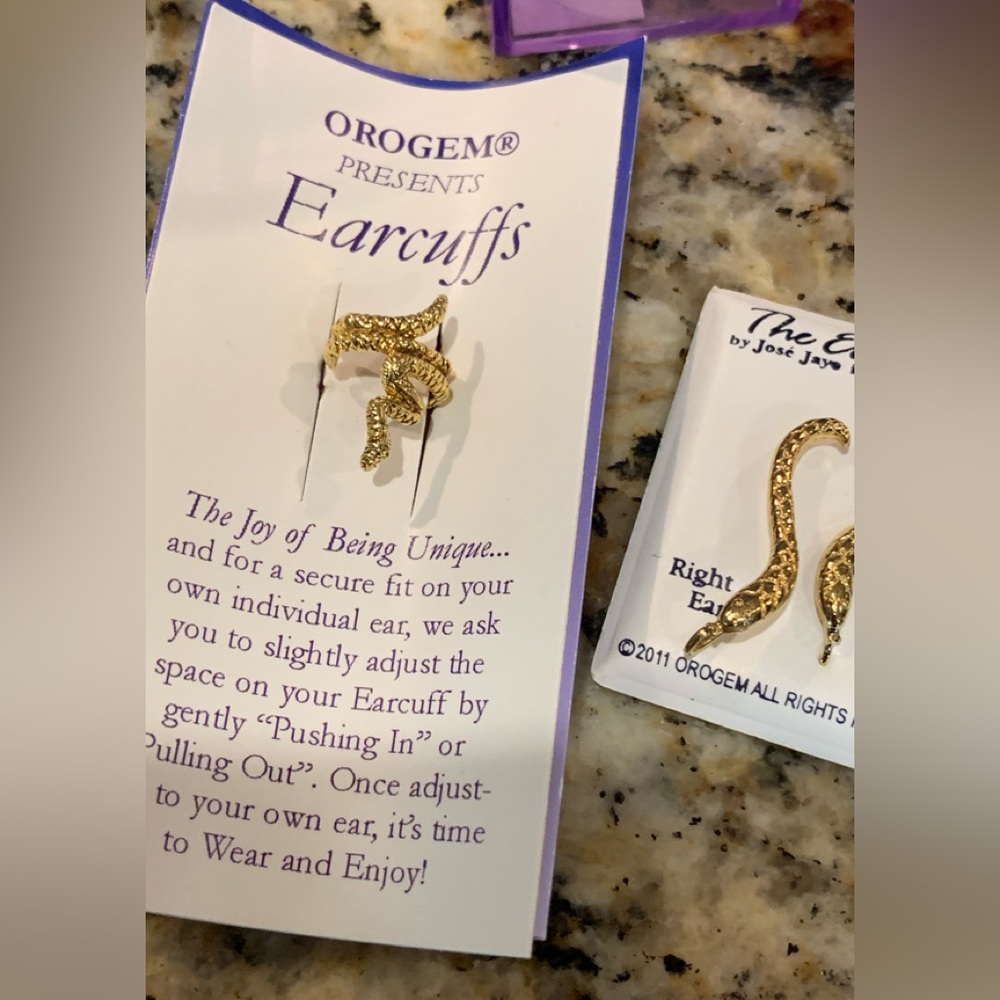 Orogem Snake Ear Cuff and Matching Ear Pins 925/ Gold Plated  New